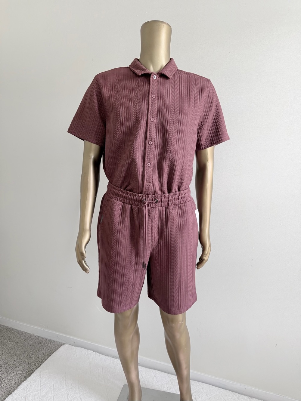 Jackson Reed Men’s Textured Knit 2-Piece Shirt & Shorts Set Ibis Rose Size L